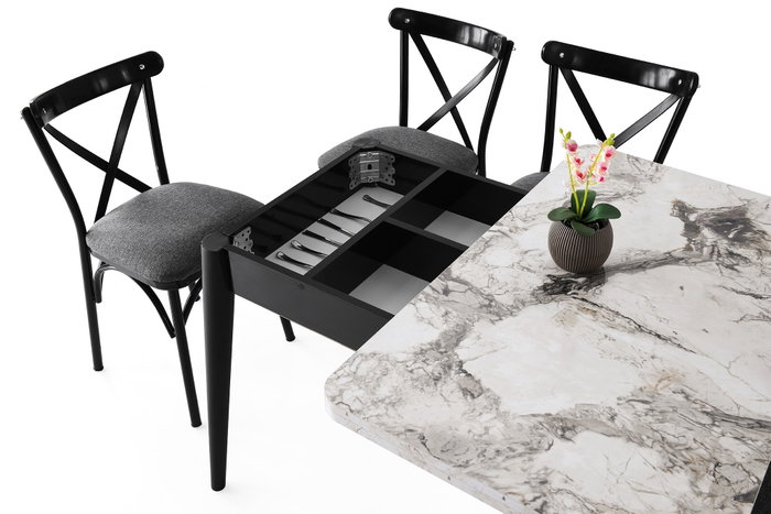 Hanah Home Dolunay - 1281 Mesa de comedor extensible mármol blanco Hanah Home Dolunay - 1281 Mesa de comedor extensible mármol blanco